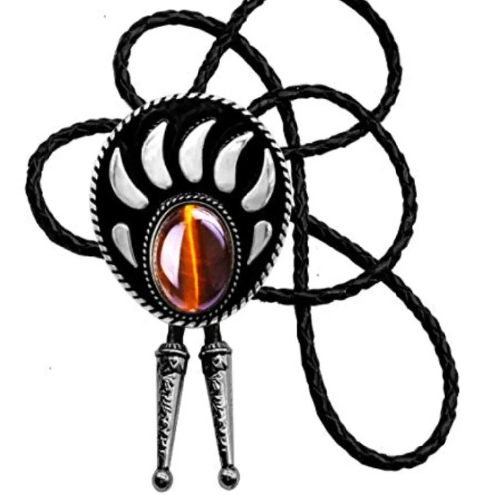Bear & Tiger Eye Vintage Native American Western Bolo Tie
